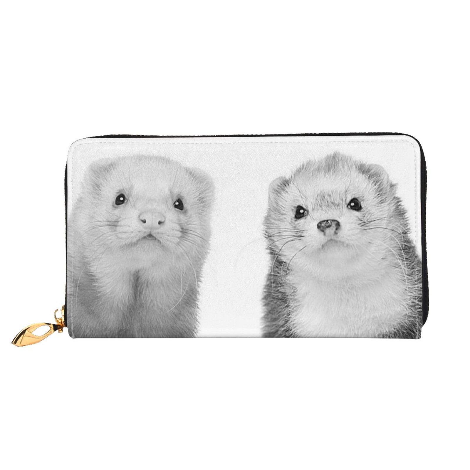 Portafoglio da viaggio portatile a pochette lunga in pelle stampata con furetti, Nero , Taglia unica