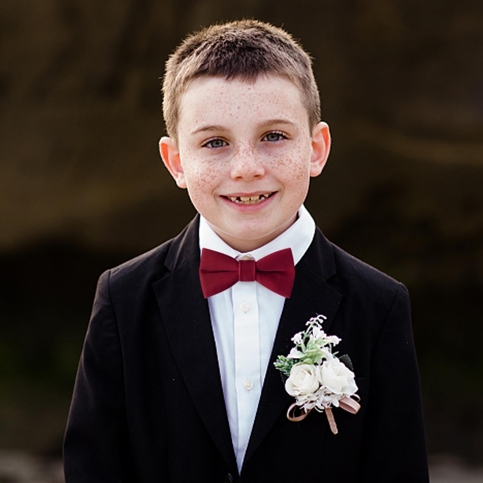 PACGOTH Boys' Velvet Bow Ties, Pre-Tied, Solid, Adjustable With Gift Box (Burgundy)