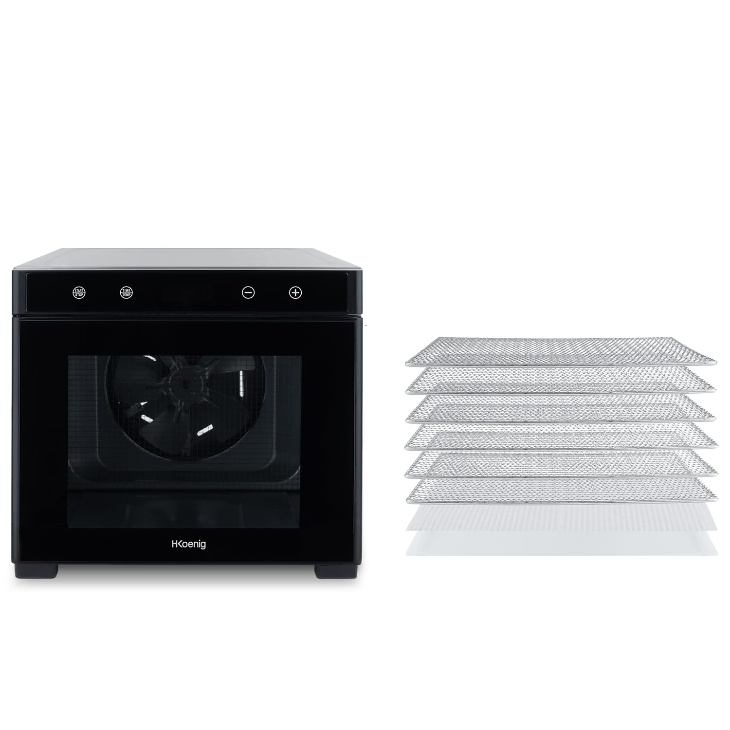 H.Koenig Déshydrateur Alimentaire de nourriture DSY900, pour Fruits, Légumes, Herbes, 6 Plateaux à Séchage amovibles, Thermostat variable de 35° à 75°C, Minuterie jusqu'à 48H, Ecran LCD tactile, 650 W