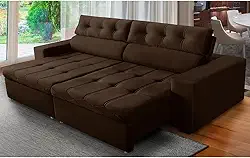 Sofá Retrátil e Reclinável 4 Lugares com Molas 2,70m Dani Suede Marrom Adonai Estofados