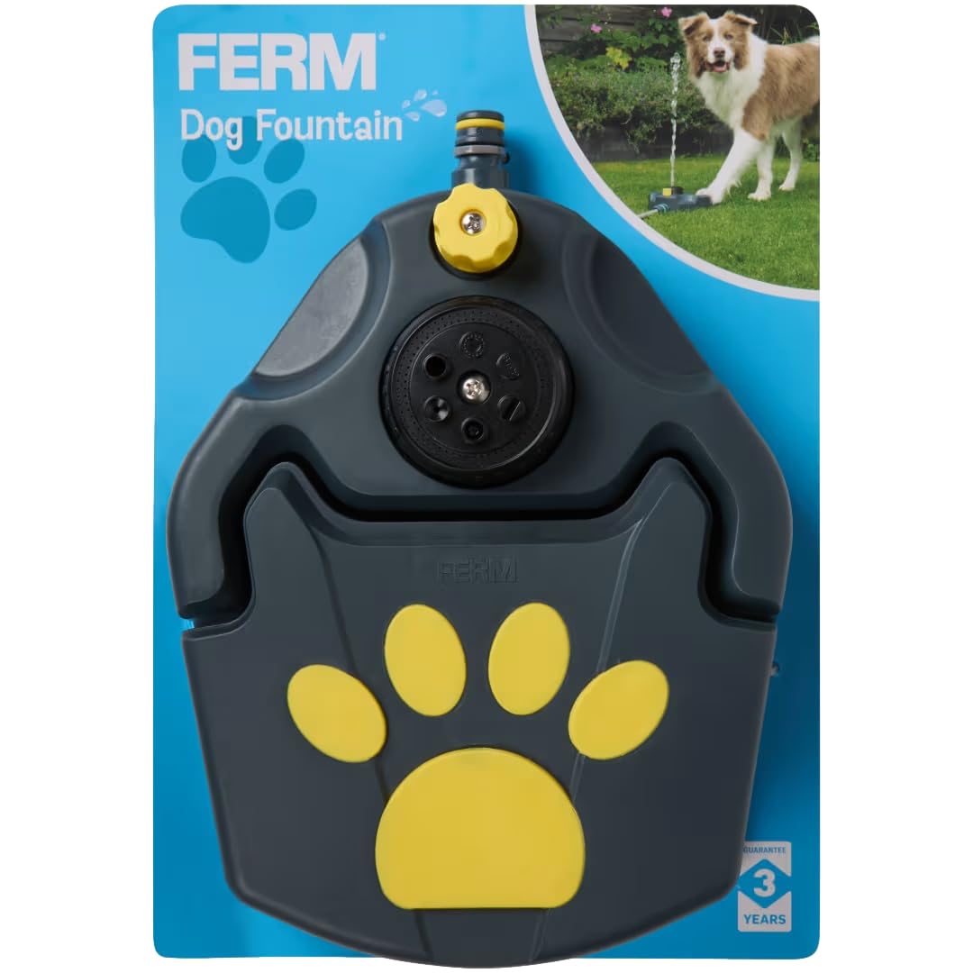 FERM Fontaine pour chien de jardin, jeu d'eau mécanique à pédale pour animaux domestiques, distributeur d'eau extérieur, couleurs assorties aléatoires