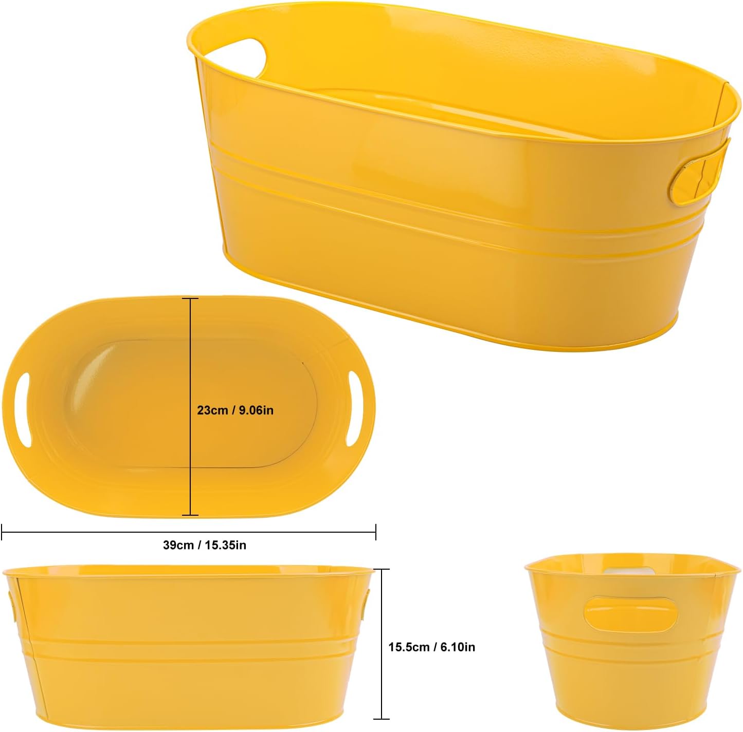 3 Pack 15.3" x 9" x 6" Yellow Metal Galvanized Tub with Handles, 3 Gallon Large Beverage Tubs for Parties, Beer, Wine, and Cocktails, Rust-Proof and Durable Ice Buckets image 2