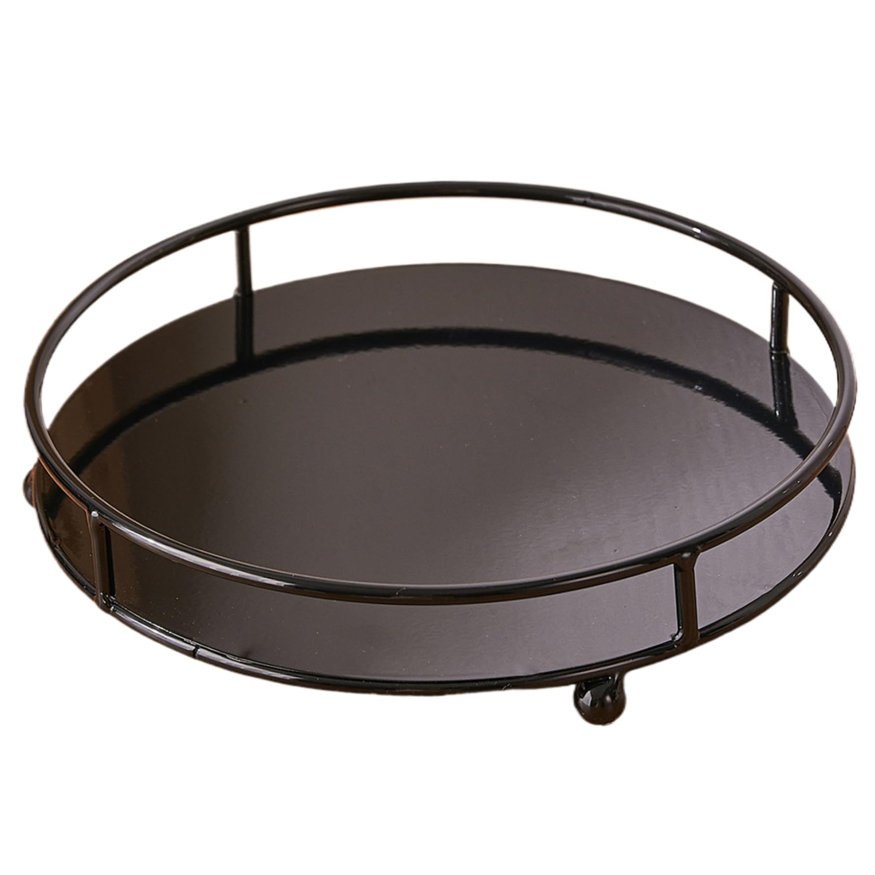 Takingup Vanity Tray | Round Tray 8 Inch Black Iron Decorative with Rail & Round Feet for Vanity, Bathroom, Serving, Perfume & More