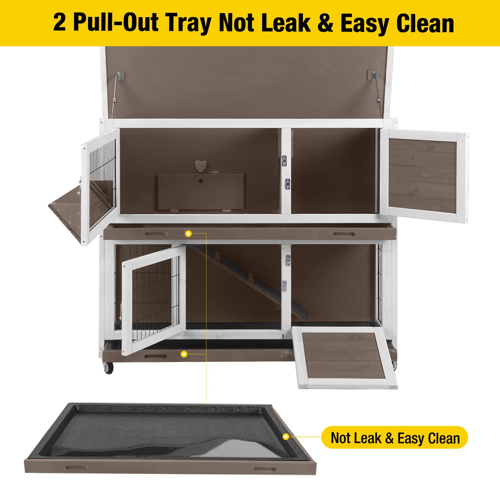 Aivituvin Rabbit Hutch Indoor and Outdoor 2 Story Bunny cage on Wheels