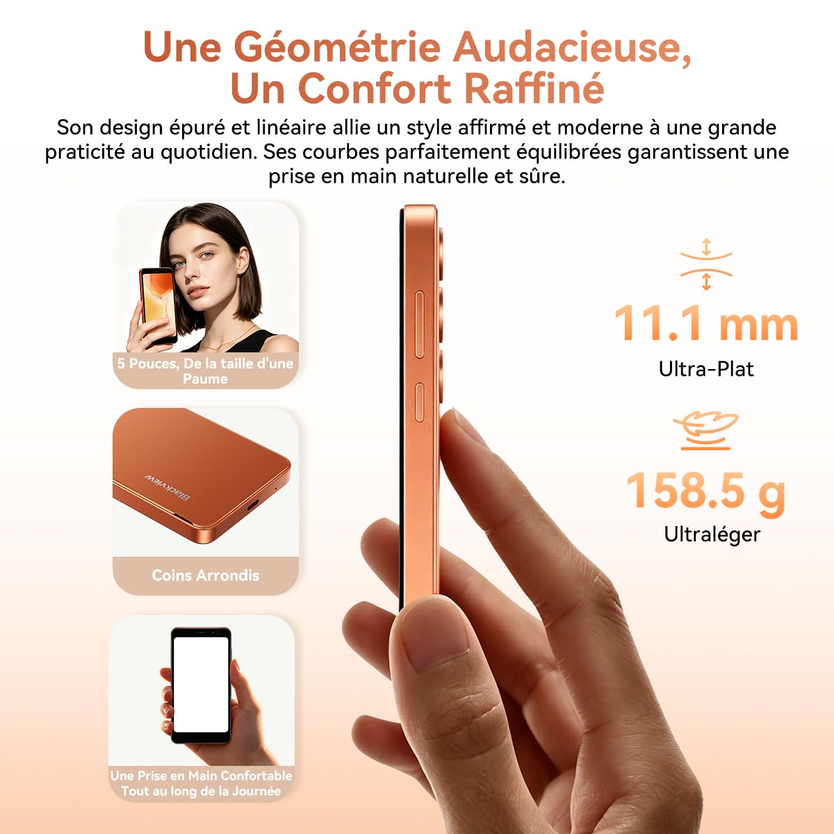 Blackview Wave 2C Telephone Portable Android 16 Smartphones, 12Go+32Go/1To Processeur Octa-Core, 5.0" Smartphon Pas Cher 4G Dual SIM, Téléphone WiFi 5G/3.5mm/Face ID/3 Card Slots/3Ans Garantie