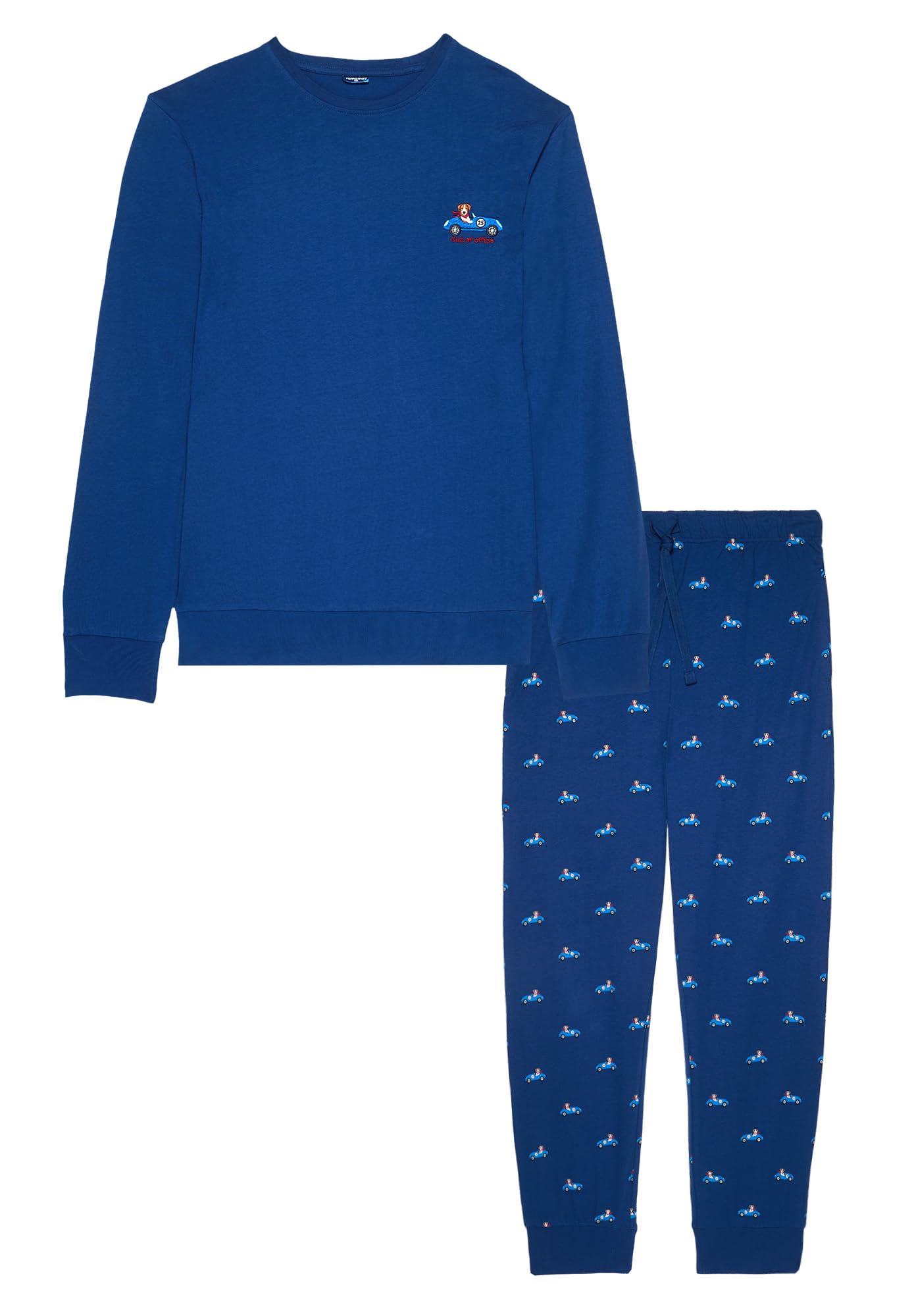 YAMAMAY - Pigiama Lungo, Uomo, Blu, 100% Cotton, Jersey, Stampato