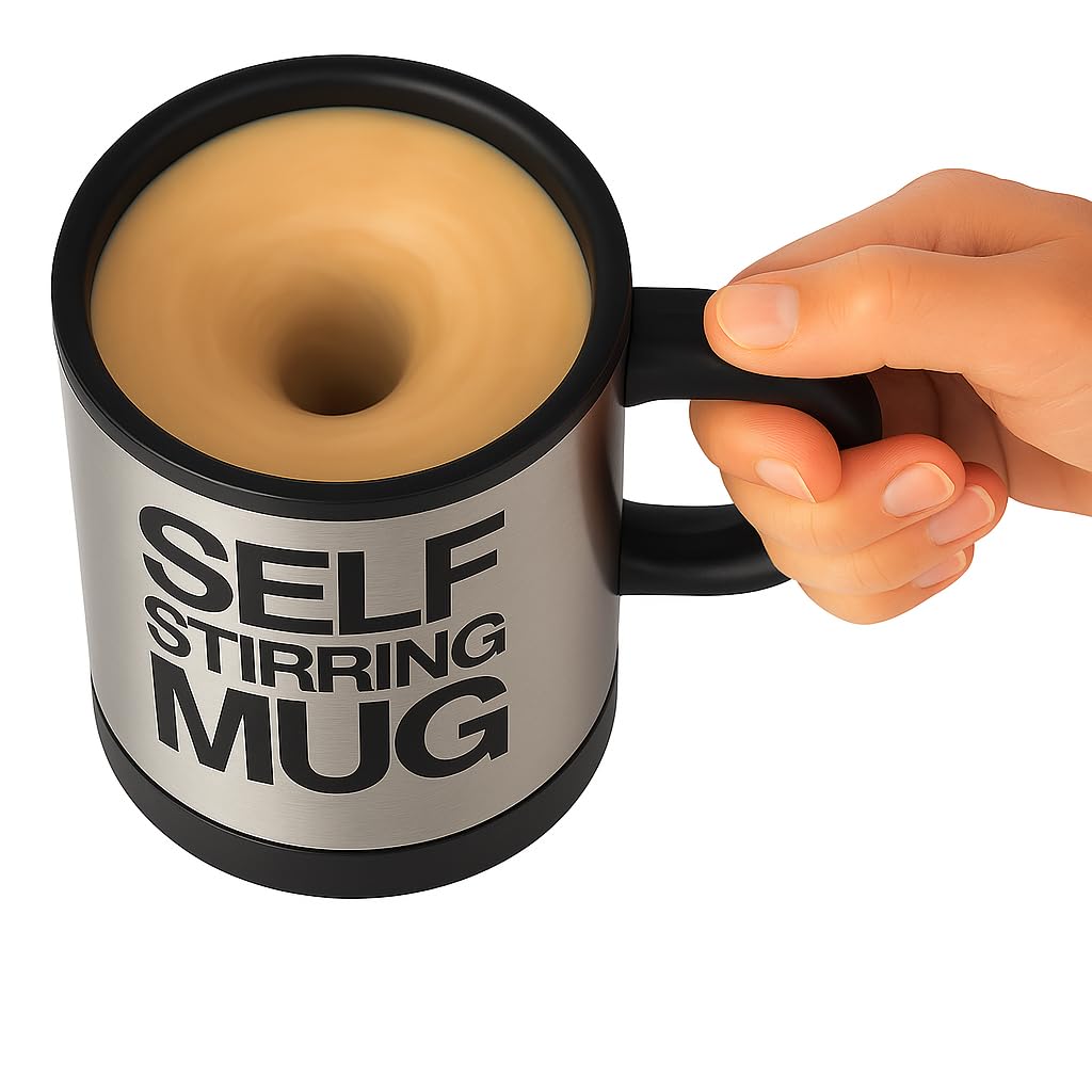 Boosty® Self Stirring Cup – Automatic Mixing Stainless Steel Travel Coffee Cup with Lid – Portable Battery-Operated Mug for Office, Home & Travel 8oz (Self String Mug)