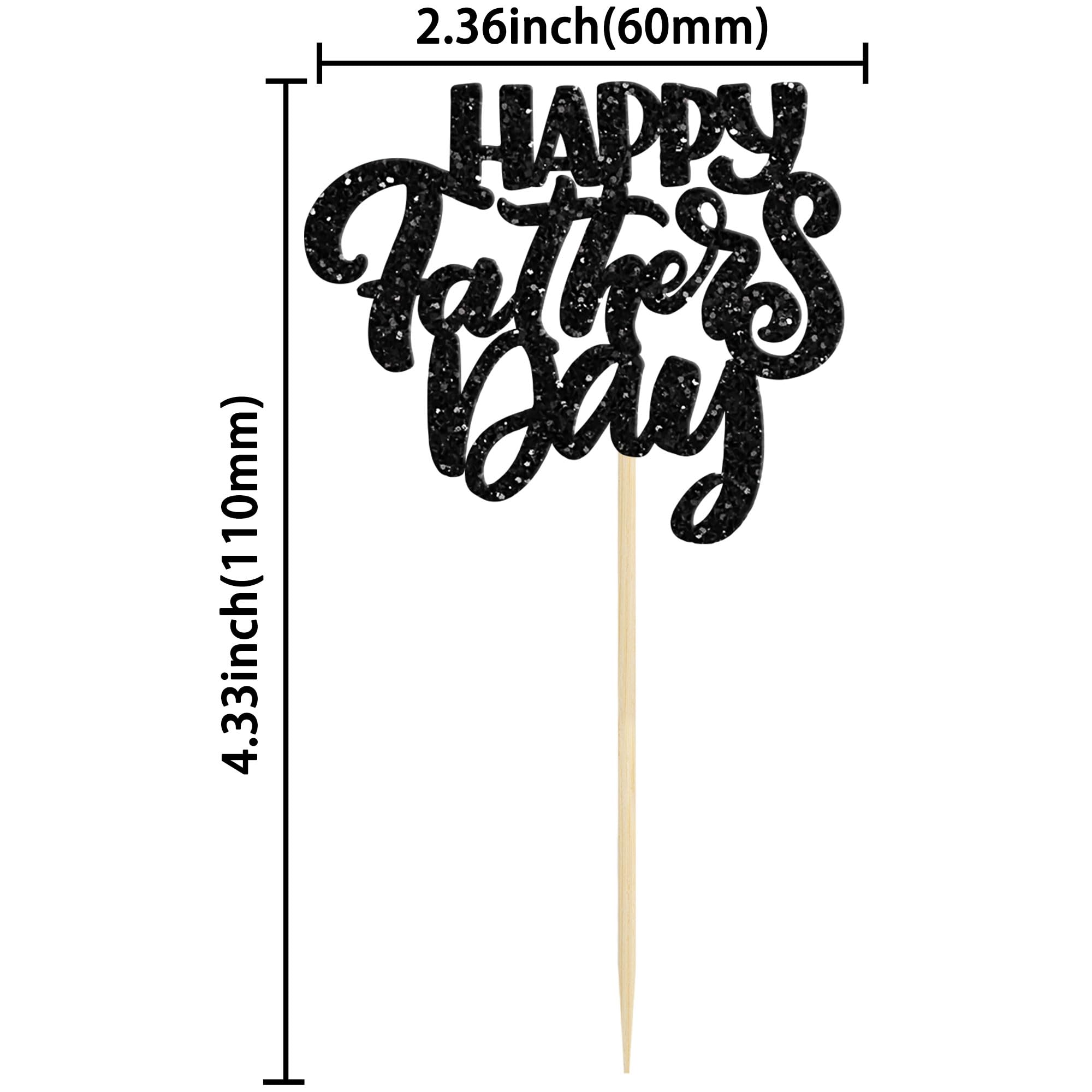 24Pcs Happy Father's Day Cupcake Toppers Black Glitter Best Dad Ever Cake Toppers Paper Cake Picks for Fathers Day Party Favor Supplies - Image 2