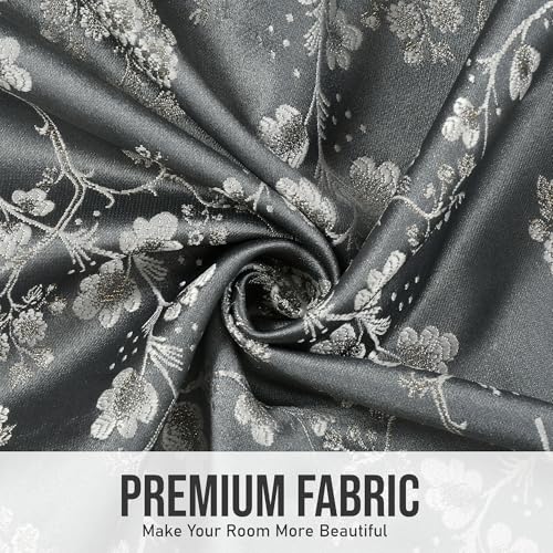 Image of FRESH FROM LOOM Heavy Jari Premium Luxury Floral Ring Top Curtain 7 Feet Long Door & Window | Light Blocking 80% Semi Blackout | Durable Stitch | Fade & Shrink Proof Parda (7feet, Grey, 1pc only)
