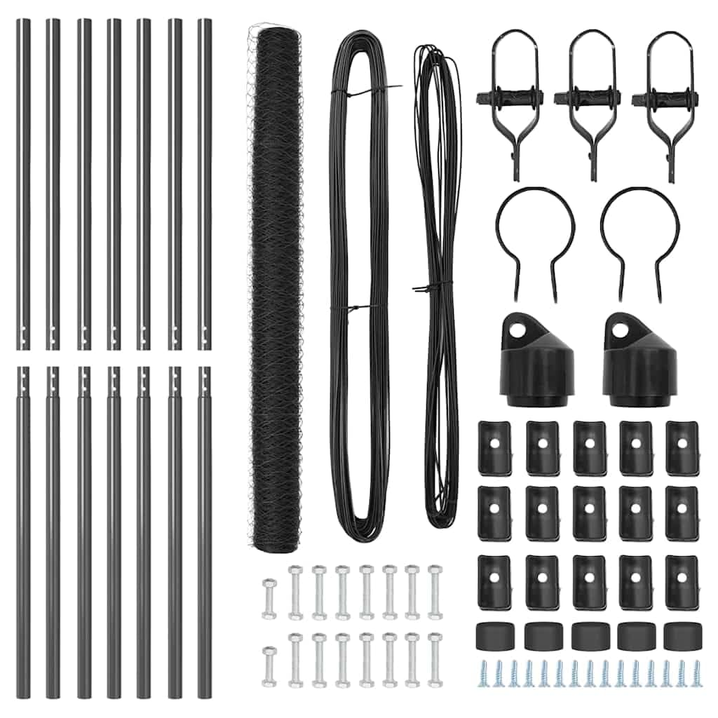 Zaunpfosten Grau aus Stahl und PVC 1000 x 3,2 x 150 cm, 14 Stück Set für Garten, Sichtschutz, Einzäunung, wetterfest, korrosionsbeständig, Montagebausatz für Terrasse und Vorgarten