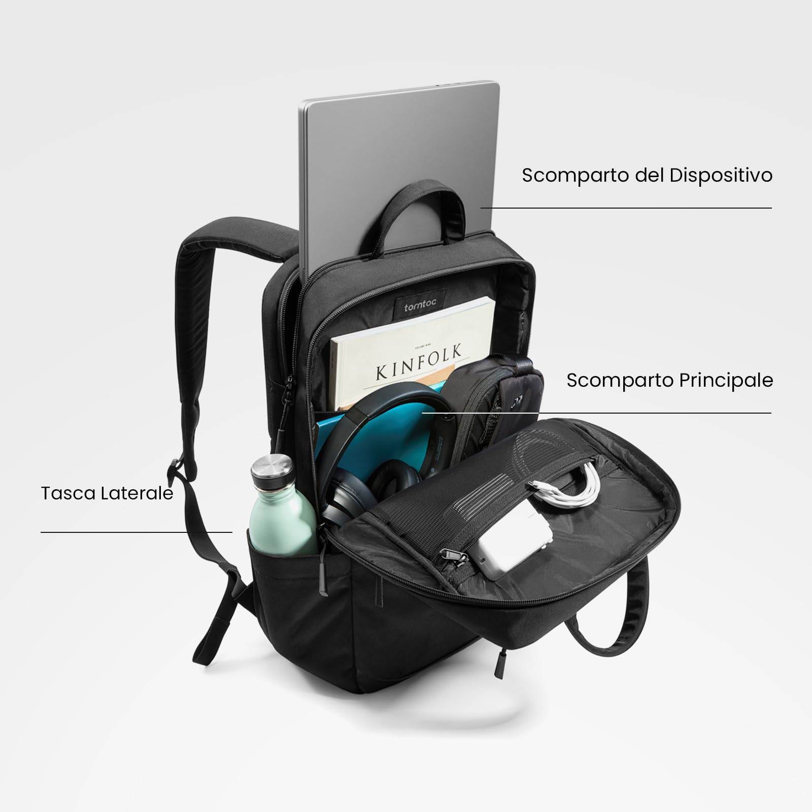 tomtoc Zaino compatto per computer da 15,6 pollici, zaino da 18L per tutti i giorni, zaino professionale, borsa da lavoro con passaggio cavi, per lavoro, spostamenti