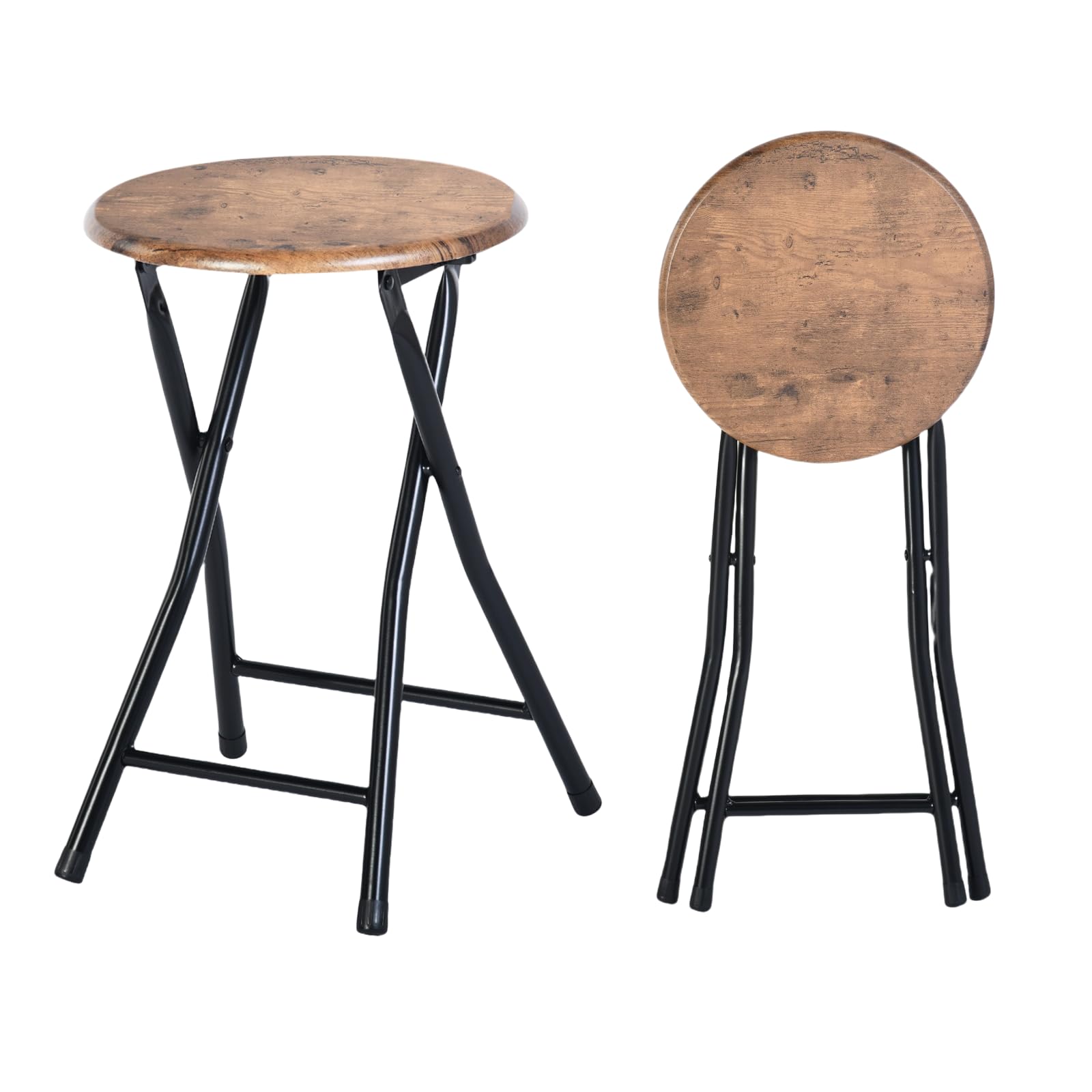 Klapphocker 2er-Set, Kein Zusammenbau Erforderlich, 30×30×46cm,Tragbarer Klapphocker für Küche, Balkon, Garten und im Freien (Vintage Braun und Schwarz)