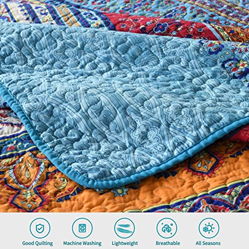 Qucover Single Bedspread Quilted Lightweight Soft Bohemian Quilted Throw Blanket 150 x 200 cm, Vibrant Red Blue Boho Throw - Cosy Home Interiors Qucover Single Bedspread Quilted Lightweight Soft Bohemian Quilted Throw Blanket 150 x 200 cm, Vibrant Red Blue Boho Throw - Image 3