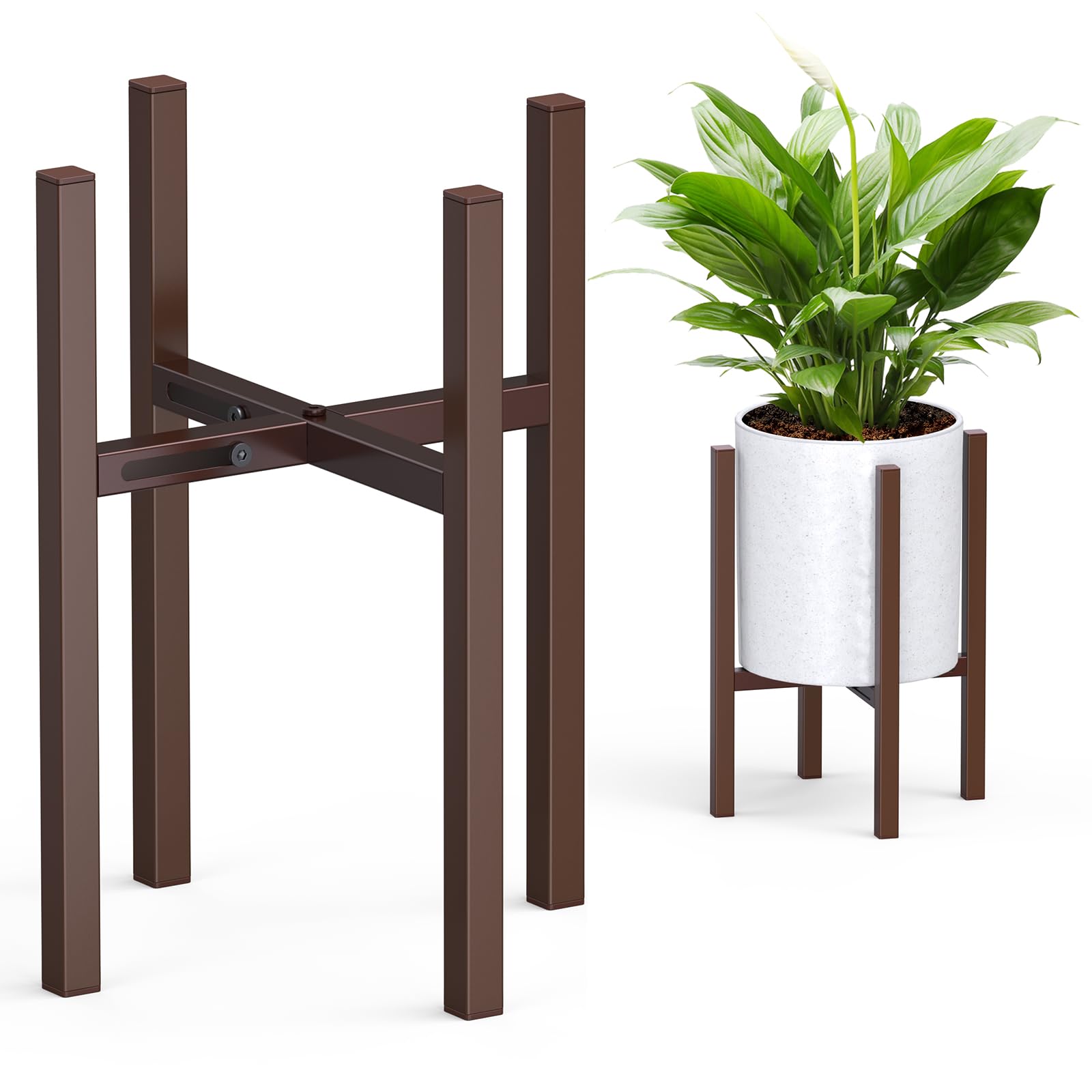 STLOVe® Plant Stand, Metal Flower Stand, Decor Adjustable Flower Pot Stand, Plant Rack Planter Holder, Flower Display Rack for Corner Porch, Garden Home Decoration(Pot & Plant Not Included)-Brown