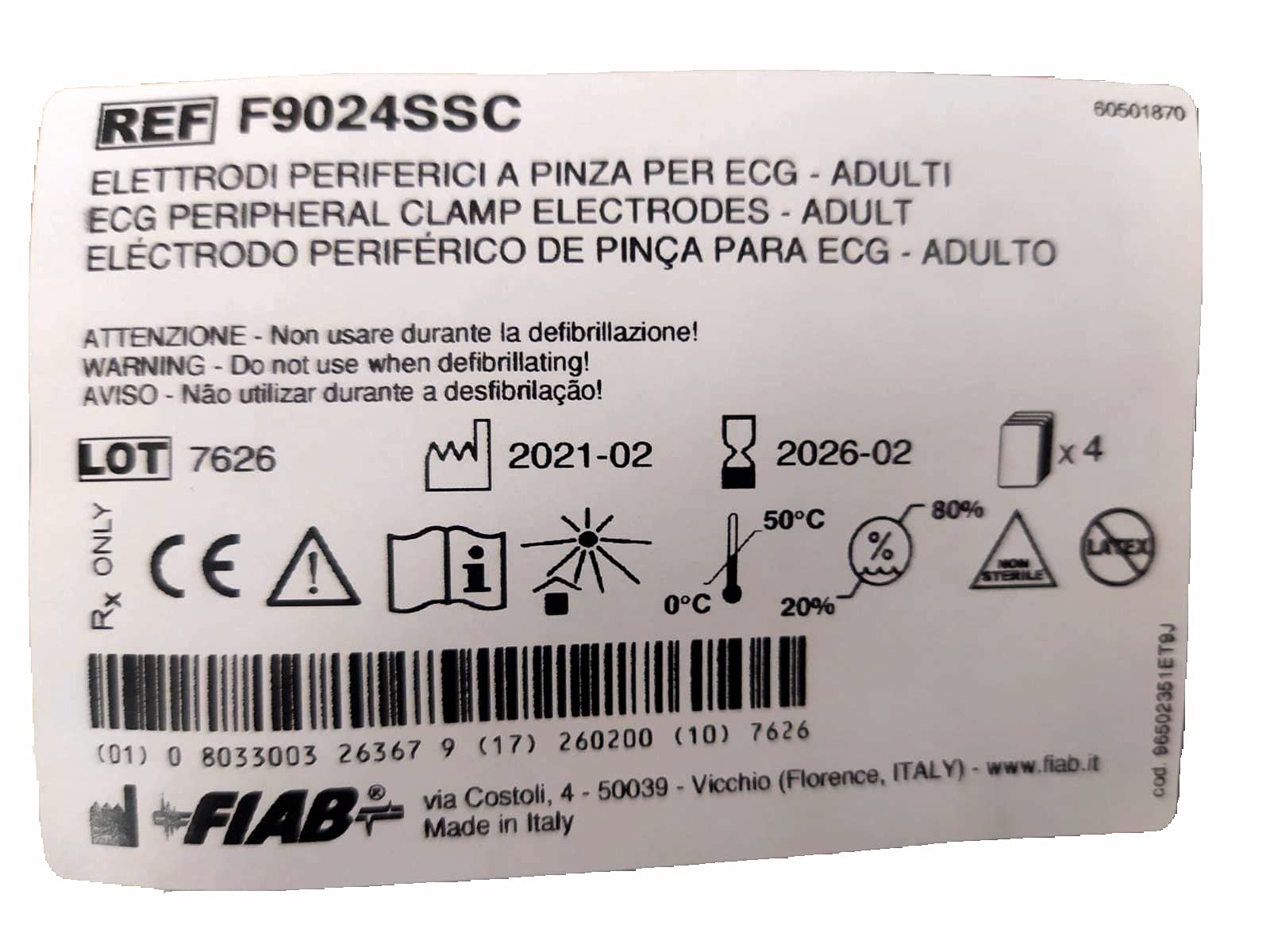 Fiab F9024SSC Électrode Périphériques à Pince pour ECG, Adulte, Lot de 4