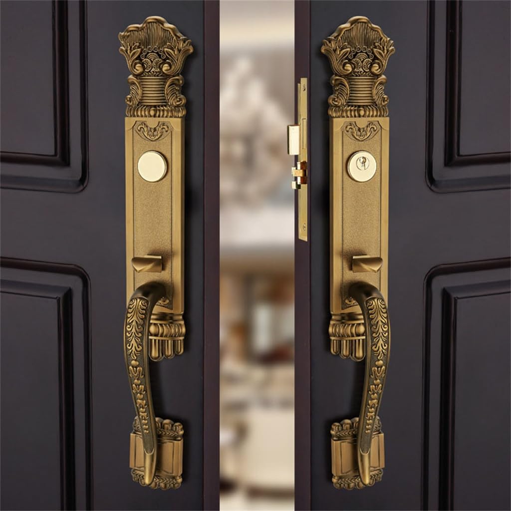 Cerraduras de puerta de villa de madera maciza, cerradura de golpe de doble puerta en folio, cerraduras de golpe de doble tirón