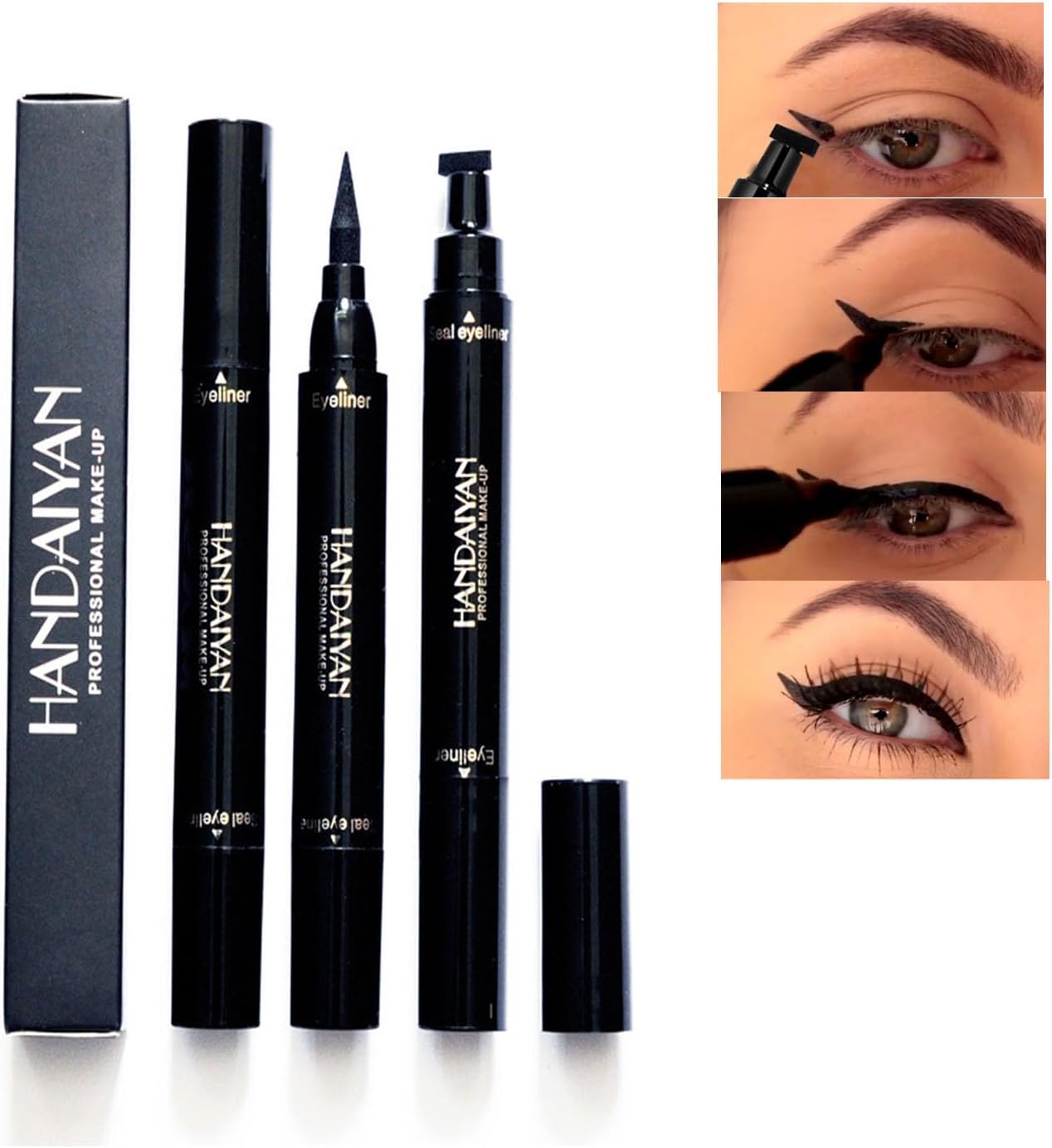Handaiyan Waterproof 2 in 1 Eyeliner Stamp Liquid Liner Professional Makeup Long Lasting Quick Smudge Proof Hyper Drying Resistant Stay All Day Waterline Winged Instant Result(Classic Black)
