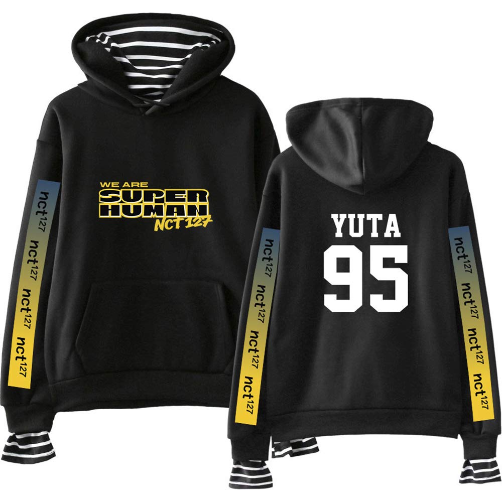 Maisley NCT Kpop Fake Two Hoodies NCT127 WE are Super Human Sweatshirt Pullover DOYOUNG JAEHYUN Johnny JUNGWOO Mark Taeil TAEYONG YUTA Casual Coats Long Sleeve Sweat Fashion Tops for Women