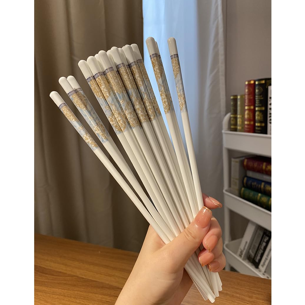 Copchette en Porcelaine Cadeau de Fleur, 10 Paires Baguettes Chinoises en os de Chine, Baguettes Premium réutilisables, Lave-Vaisselle à Haute résistance à températu White