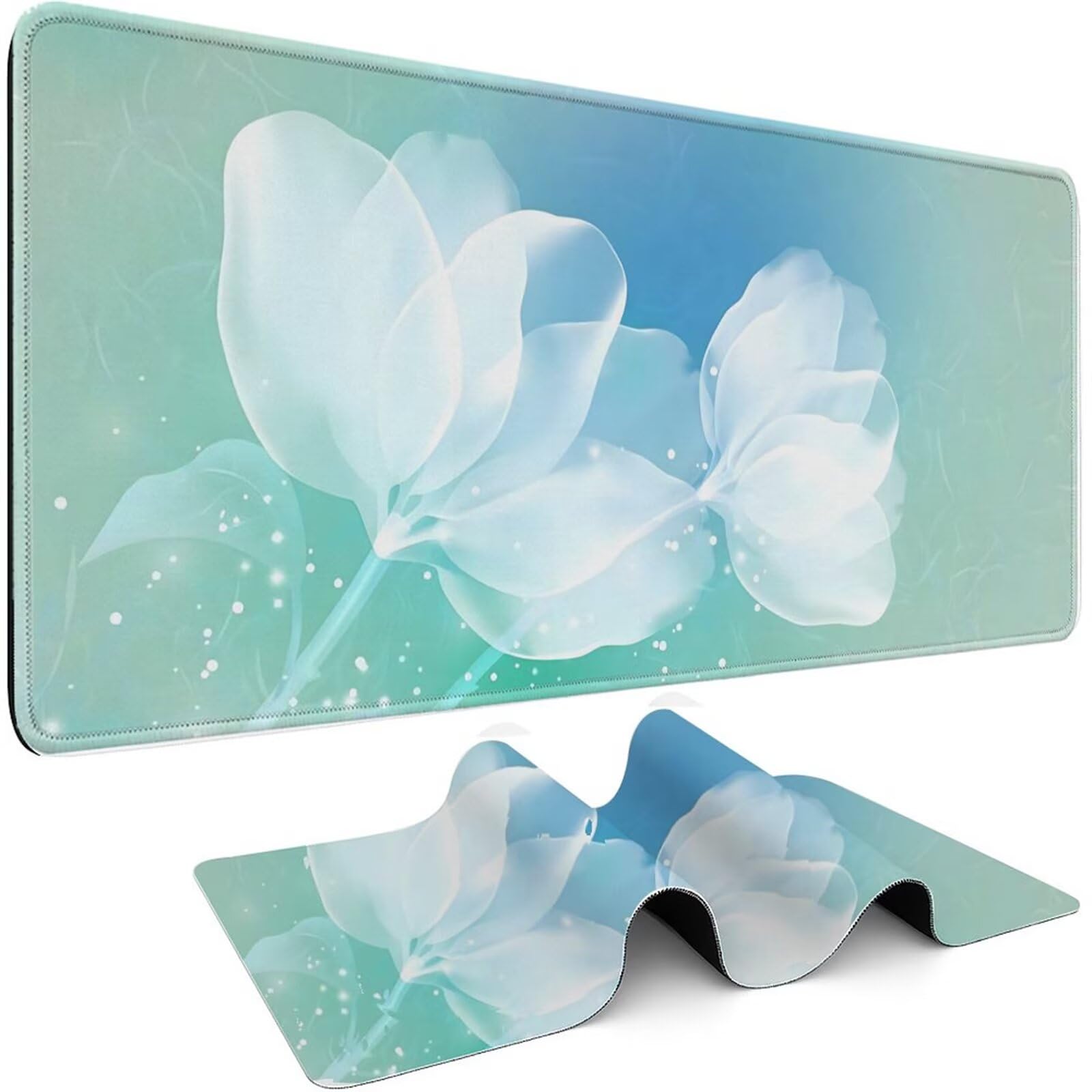 Tappetino Mouse Gaming XXL 1200x600x3 mm, Tappetino da Scrivania Grande, con Bordi Cuciti Rinforzati, Base in Gomma Antiscivolo, Tappetino per Tastiera Lavabile per PC e Laptop, Fiori Astratti