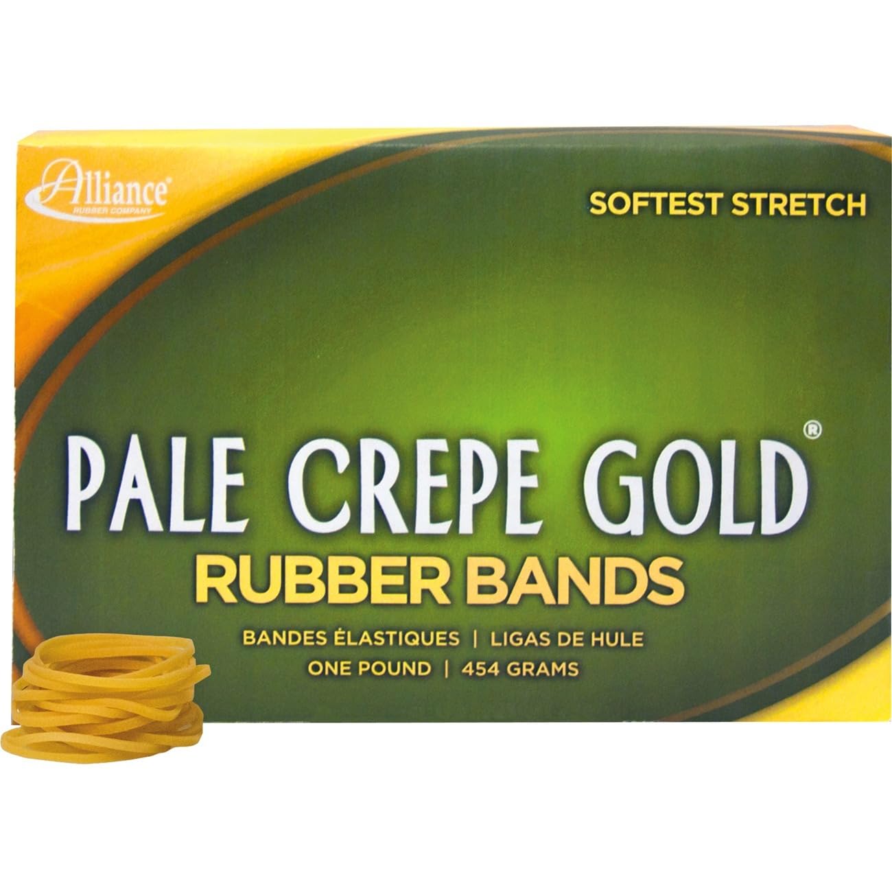Alliance Rubber 20125 Pale Crepe Gold Rubber Bands Size #12, 1 lb Box Contains Approx. 3850 Bands (1 3/4" x 1/16", Golden Crepe)