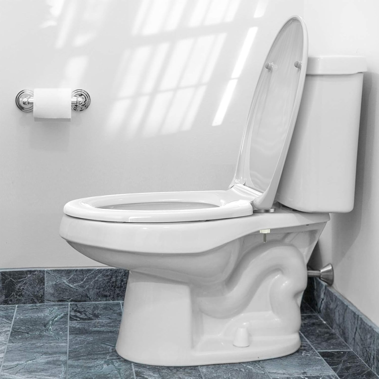 STOREMIC Tapa de WC, Asiento de Inodoro en Forma de O con Liberación Rápida, Fijación Superior e Inferior Sencilla, Cierra Suave y Fácil de Instalación y Limpieza con Bisagras Ajustables de 360°