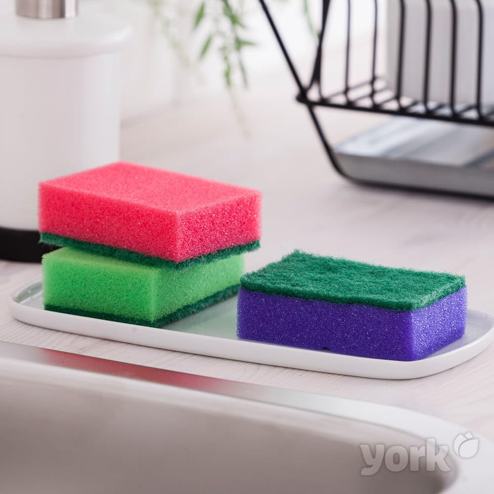 York Schwamm Küche Universalstein Topfreiniger Schwamm Scheibe Topfschwamm, Putzschwamm Spülschwamm, Küchenschwamm, Fleckenentferner, Reinigungsschwamm mit Griffrille, Multicolor 28 Stück
