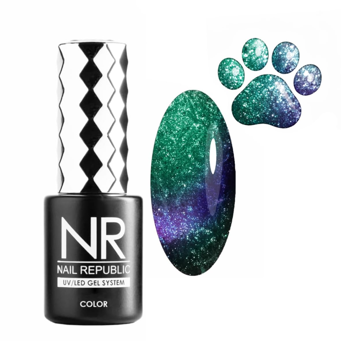 NR Pearl Cat Eye Gel Polish 102 Blue-Green (10ml) – Magnetic Pearl Effect, Dual Tone Long-Lasting Soak Off UV/LED Formula For Professional Manicure