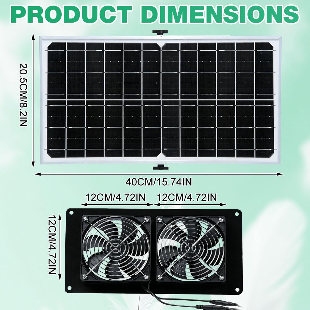 Ventilatore solare da 16 W, con due pannelli solari IP67, impermeabile, doppia ventola DC per pollaio, serre, capanni, cucce per animali domestici, aria di ingresso o scarico (metallo)