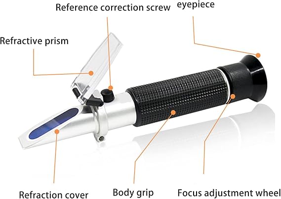 Brix Refractometer, Brix Meter Refractometer Range 0-90%, ±0.2% Accuracy, Portable Hand Held Sugar Content Measurement for Sugar Food Fruit, with Temperature Compensation Function