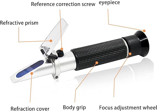 Brix Refractometer, Brix Meter Refractometer Range 0-90%, ±0.2% Accuracy, Portable Hand Held Sugar Content Measurement for Sugar Food Fruit, with Temperature Compensation Function