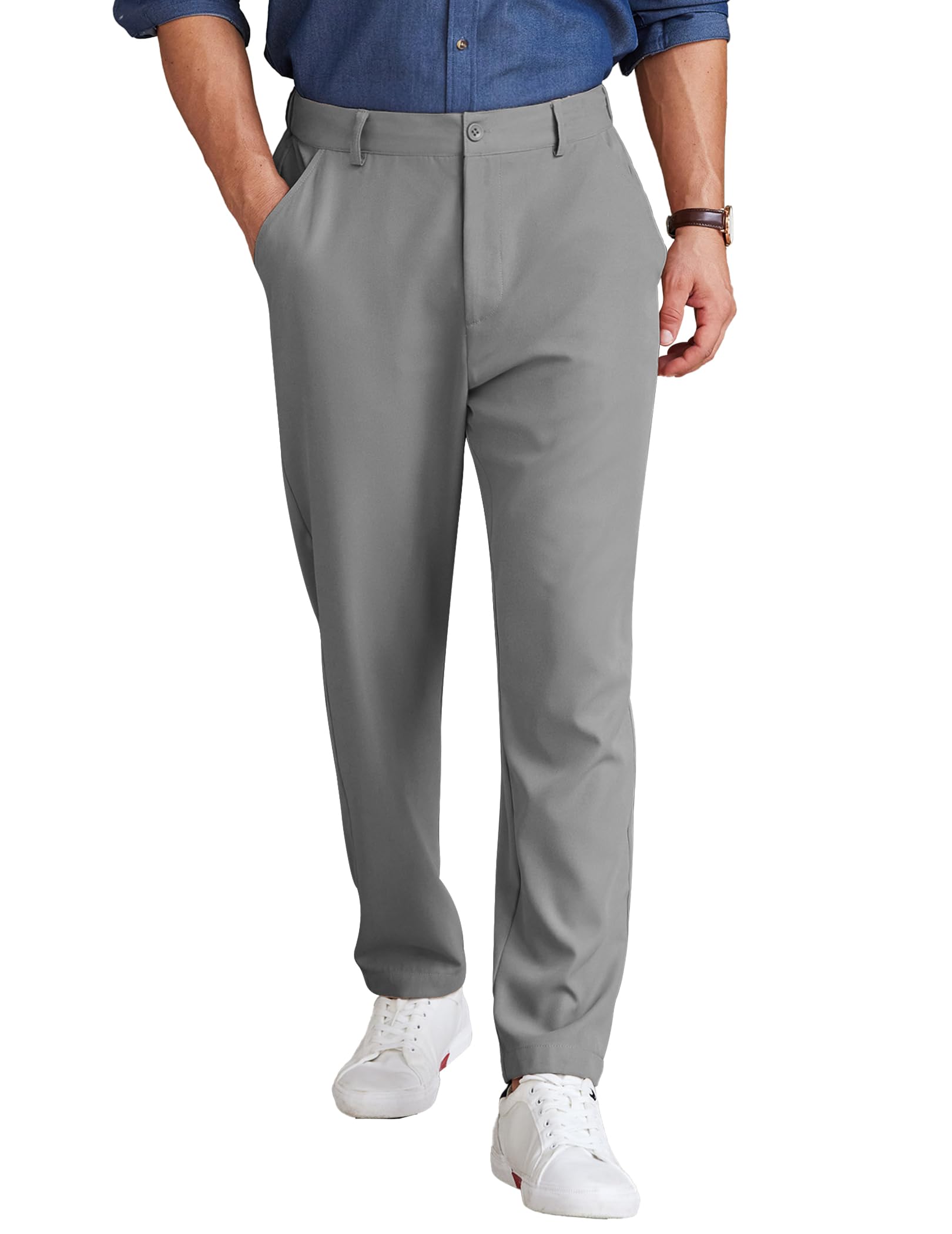 COOFANDYMen's Chino Pants Relaxed Fit Elastic Waist Basic Flat Front Drawstring Casual Pants