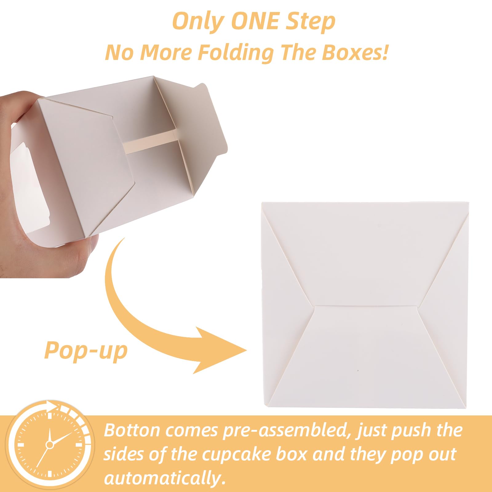 YOUNTHYE 100 cajas individuales para cupcakes, cajas blancas para cupcakes de papel kraft con ventana e insertos, cajas de cupcakes de 9 x 9 x 9 cm para fiestas infantiles, bodas, cumpleaños, Navidad