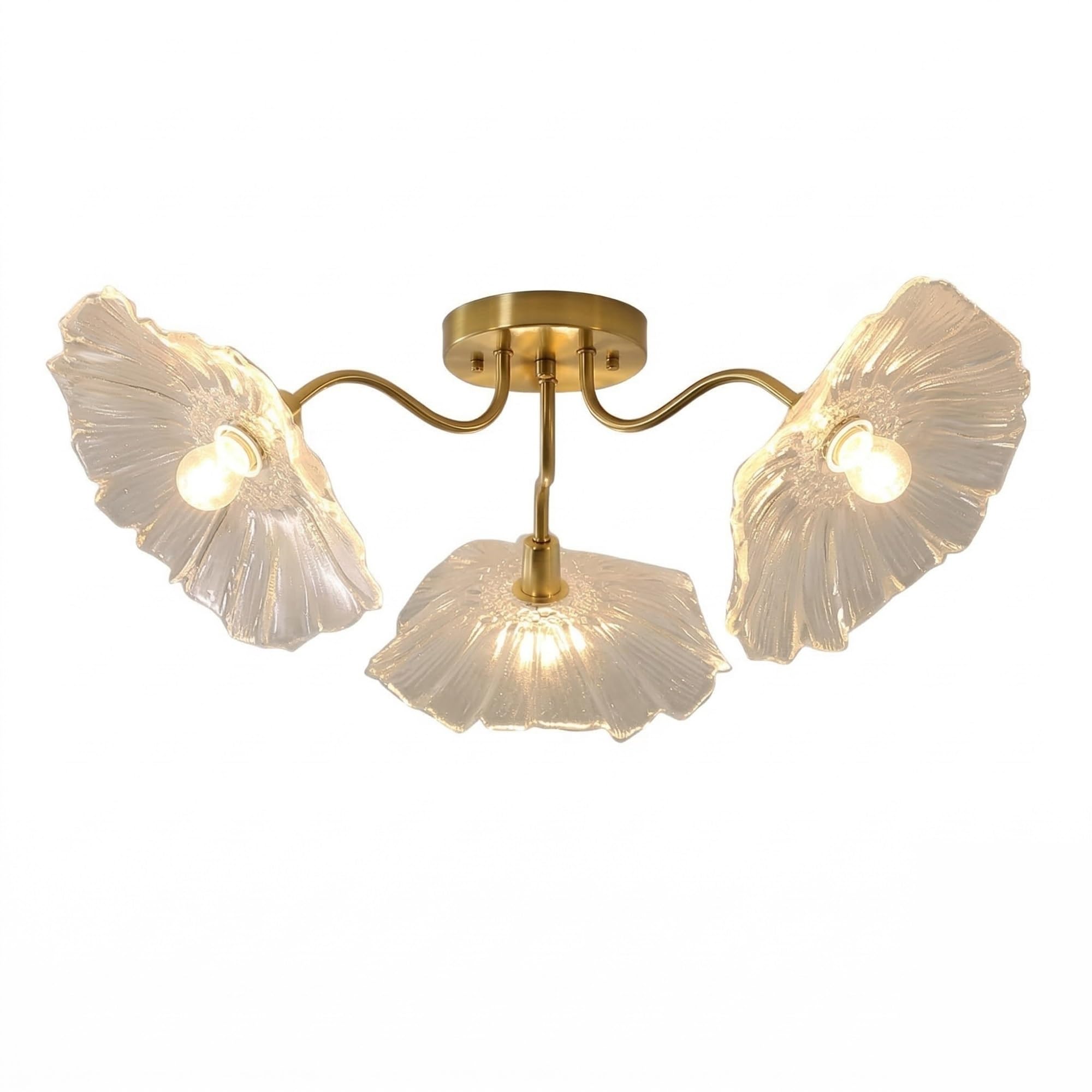 NHPJFDC Ruffle Glass Flower Ceiling Light, 3 Light Petal Flush Mount Fixture, Semi Flush Floral Chandelier for Bedroom, Dining Room, Living Room, Hallway, Apartment Foyer, Condo Residential(White)
