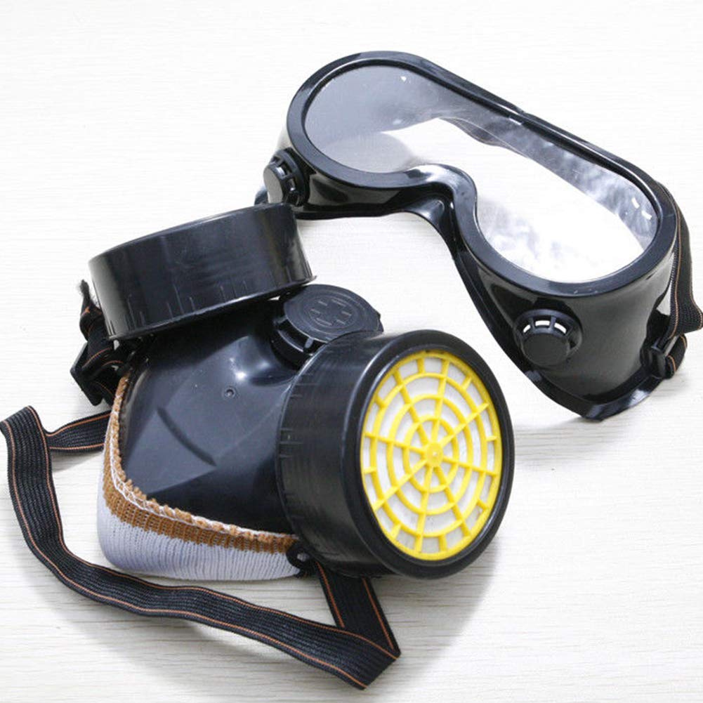 New Protection Filter Dual Gas Mask Chemical Gas Anti Dust Paint Respirator Face Mask with Goggles for Painting Spray Welding(Black)