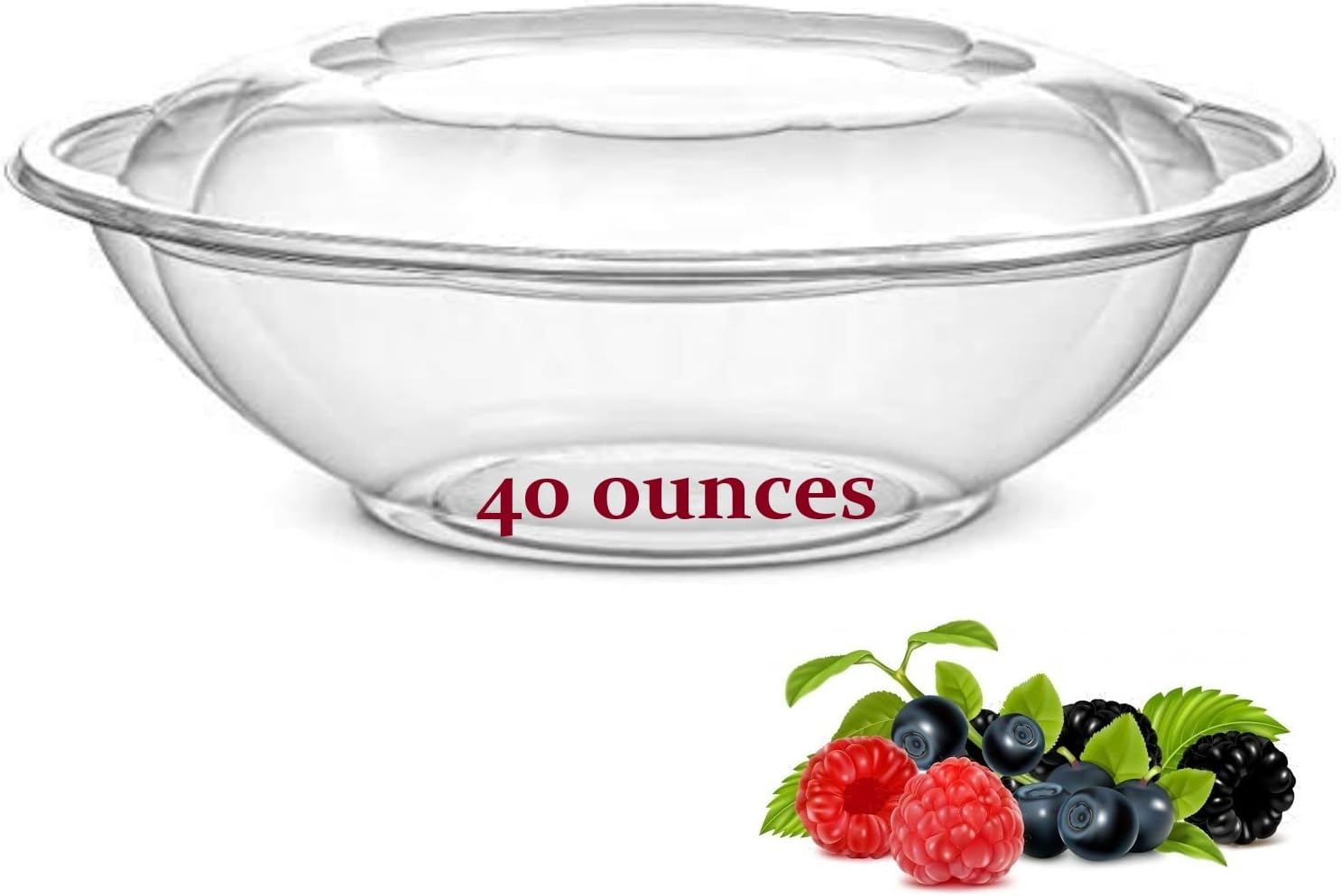 AME D'ESSENCE (40 oz-50 PC) Plastic 9" Salad Bowl To Go With Airtight Lids Disposable Round Containers Fruit Serving Bowls To-Go Meal Prep Food Boxes