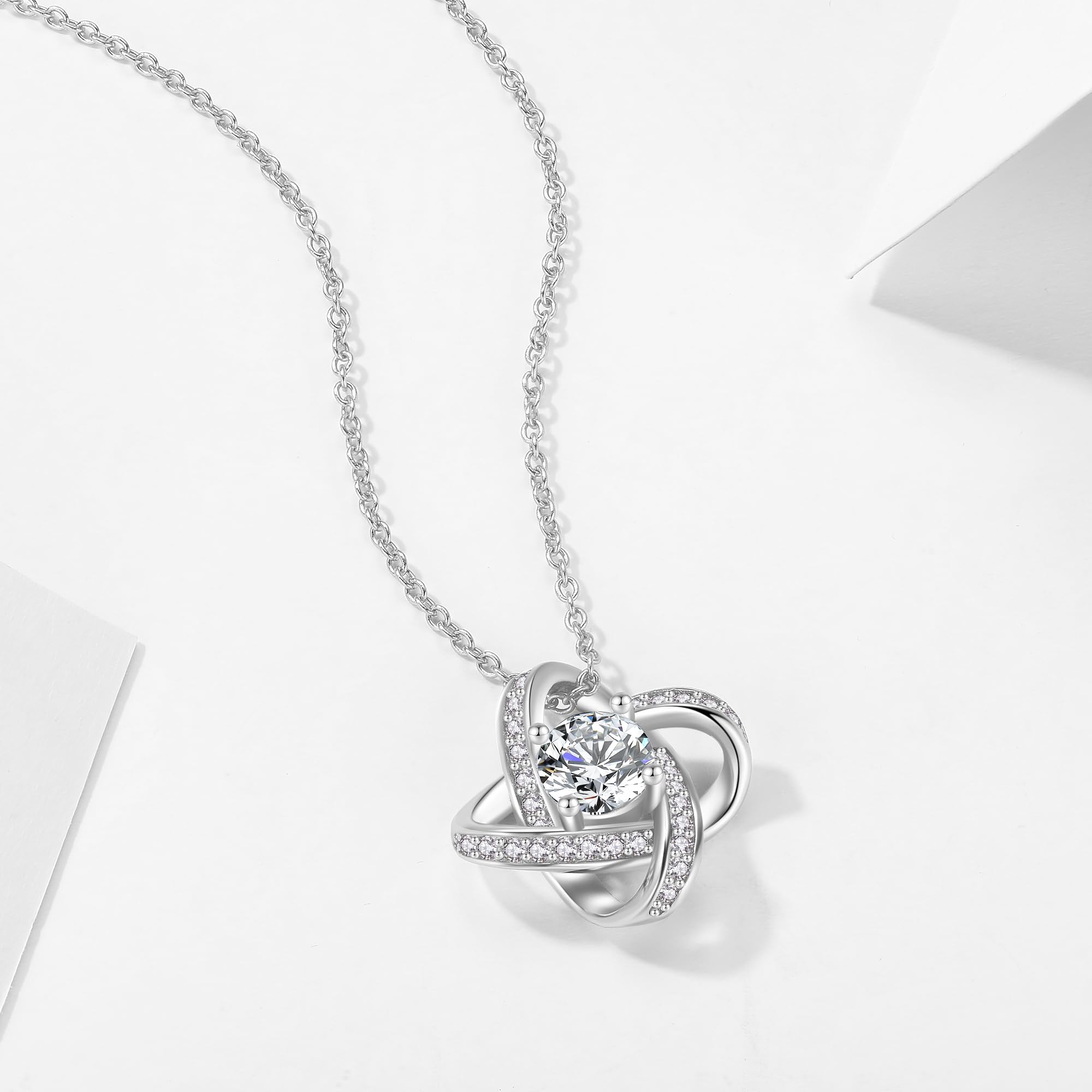 Jrêveinfini Collar Mujer Plata 925 con Circonita Brillante, Diseño de Nudo del Amor y Trébol de Cuatro Hojas, Collar Mujer Elegante para Regalo de San Valentín, Madre o Amiga