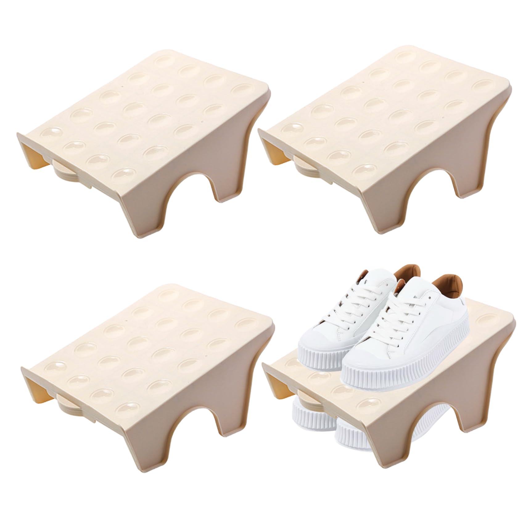 Shoe Rack Organizer Space Saving Shoe Shelf Stacker 4 Pack Non slip Double layered Shoe Stacker Plastic Shoe Space Saver Space for a Total of 8 Pairs of Sandals Heels for Closet