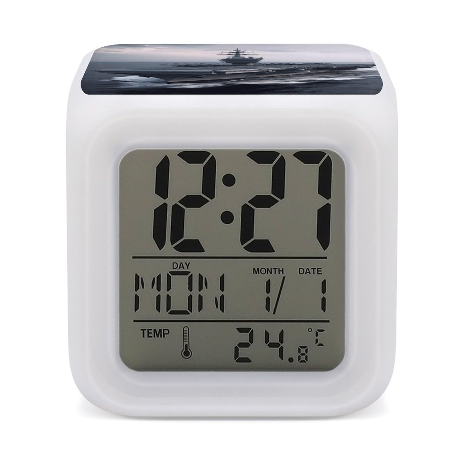 VstaDank Aircraft Carrier Digital Alarm Clock LED Display Screen Color Change Alarms Clock Smart Alarm Clock Wake Up Digital Clocks with 7 Color Nightlight for Bedroom