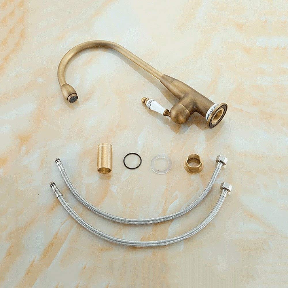 Grifo Mezclador para Cocina, grifos con rotación de 360°, Acabado en Bronce Antiguo, Grifo Mezclador para Cocina, mezcladores de Agua para Fregadero frío y Caliente con grúa de cerámica, Monomando