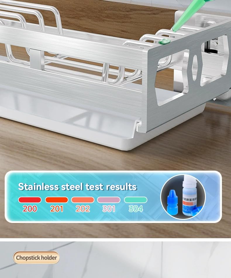 Escurreplatos de pared de acero inoxidable duradero con almacenamiento eficiente 3