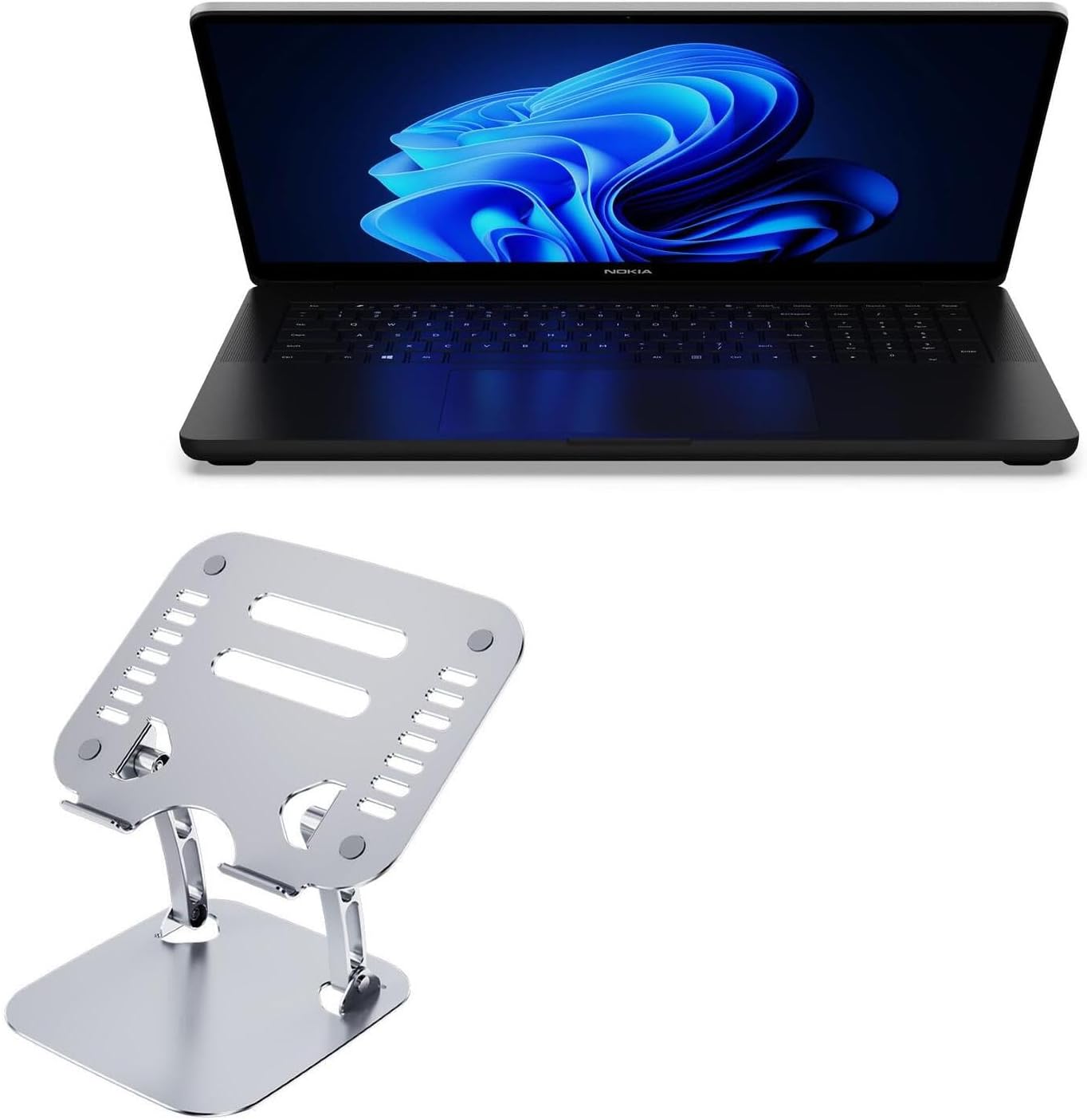 BoxWave Stand and Mount Compatible with Nokia PureBook Pro 17 - Executive VersaView Laptop Stand, Ergonomic Adjustable Viewing Angle Metallic Riser - Metallic Silver