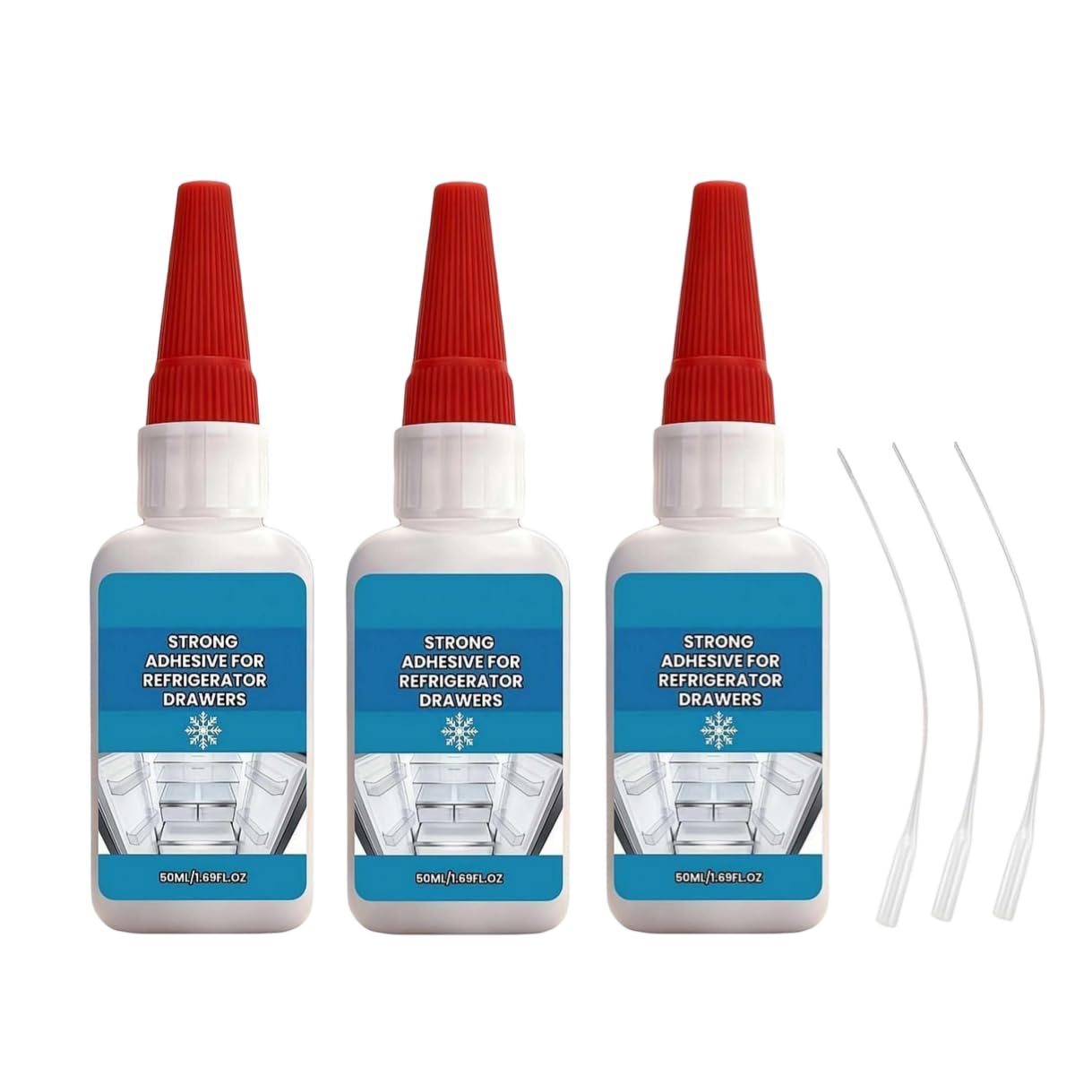 Refrigerator Drawer Adhesive Glue, Strong Adhesive for Refrigerator Drawers, Fast Drying Low Temperature Resistant Clear Glue Layer for Freezer Drawers & Fridge Shelves, 50ml (White 3pcs)