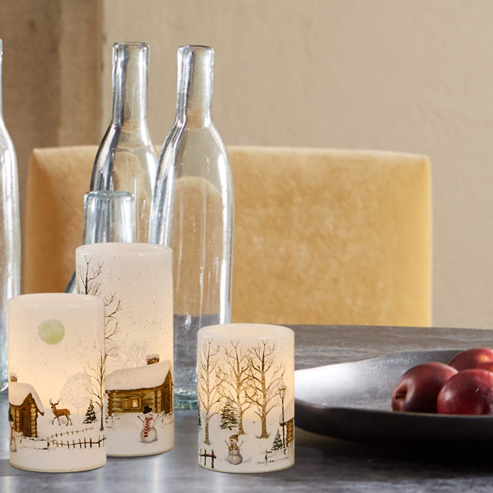 Velas decorativas de navidad, de hombres de nieve, sin llama, con temporizador. 7