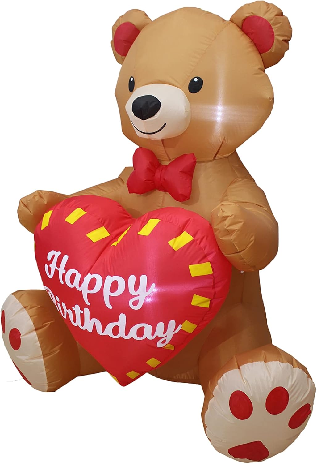 4 Foot Tall Inflatable Happy Birthday Teddy Bear with Love Heart Pre-Lit LED Lights Outdoor Indoor Decor Sweet Cute Present Holiday Blow Up Giant Party Favor Home Lawn Garden Yard Decoration