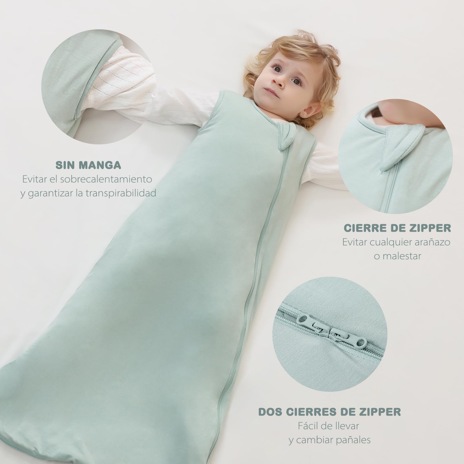 Mosebears Sacco nanna invernale per bambini 2,5 tog,Sacco Nanna Neonato in fibra di bambù, morbidissimo e caldo(6-18 mesi,Calm Sage)