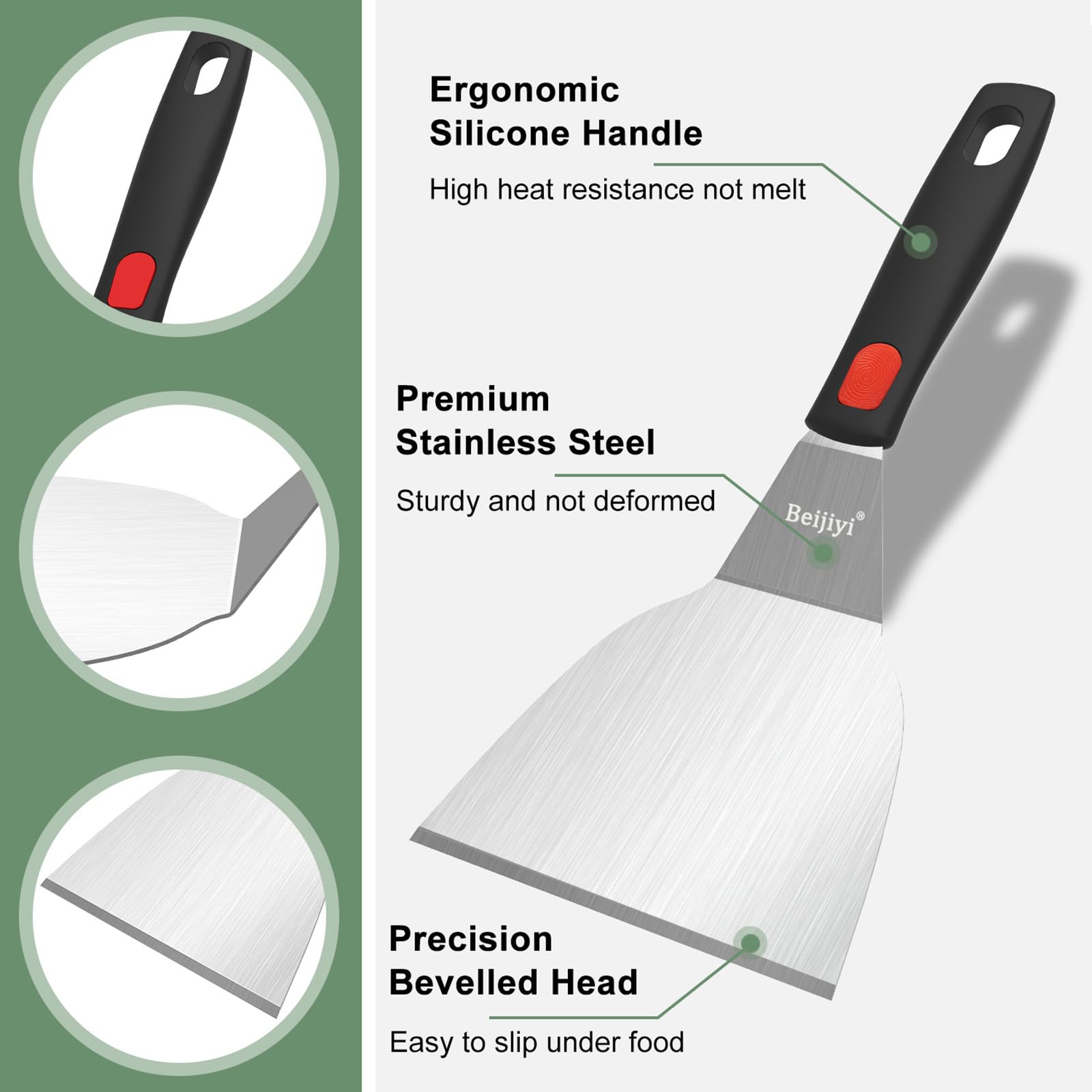 Beijiyi Juego de 4 espátulas de acero inoxidable, pequeñas espátulas de metal para uso en cocina, utensilios de cocina con mango de silicona, espátula para pescado, huevo, hamburguesa y espátula para