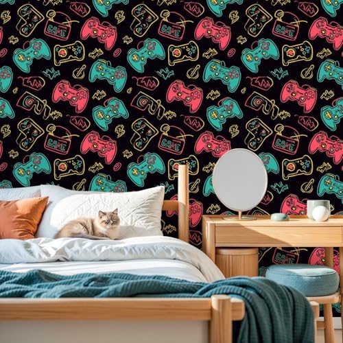 Peel and Stick Wallpaper Gamer seamless Game controller download seamless Video game seamless Wall Contact Paper 17.7"x118" Waterproof Self Adhesive Vinyl Covering for Bathroom Kitchen Decor