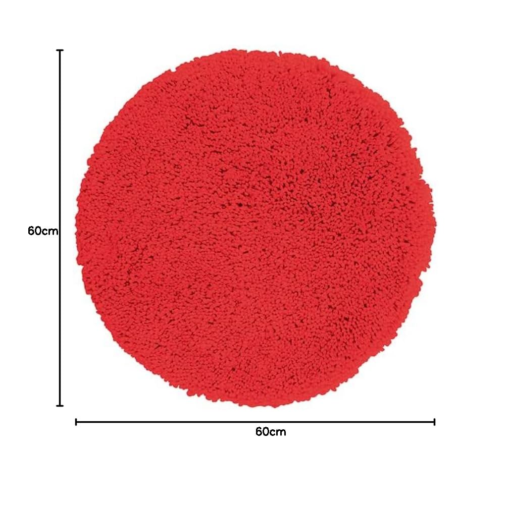 Spirella – Runde Mikrofaser-Badematte Highland – rutschfest, schnelltrocknend und waschbar – 100% strapazierfähiges und widerstandsfähiges Polyester – Rot – Ø 60 cm
