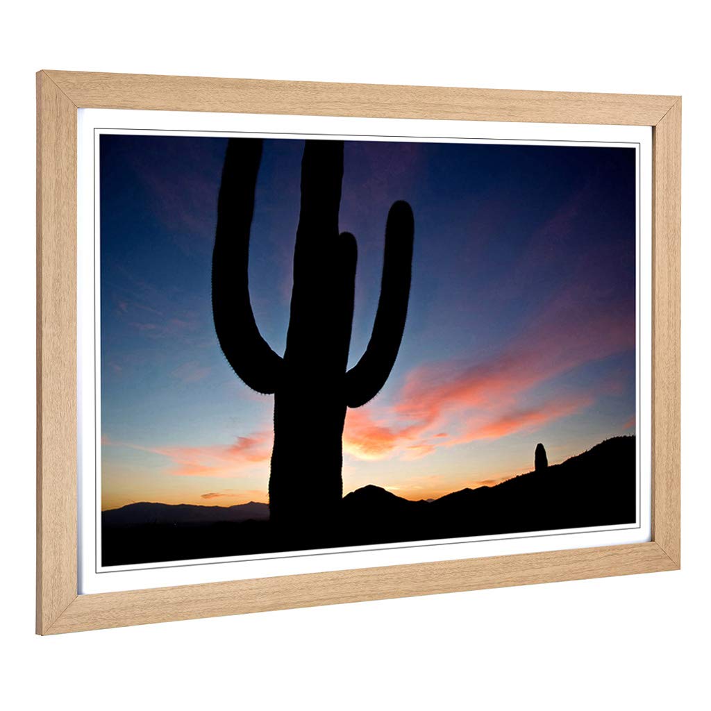 Big Box Art Framed Print of Landscape Arizona Sunset Cactus Design | Wall Art Picture | Home Decor for Kitchen, Living Room, Bedroom, Hallway, Oak, A2 / 24.5x18 Inch / 62x45cm